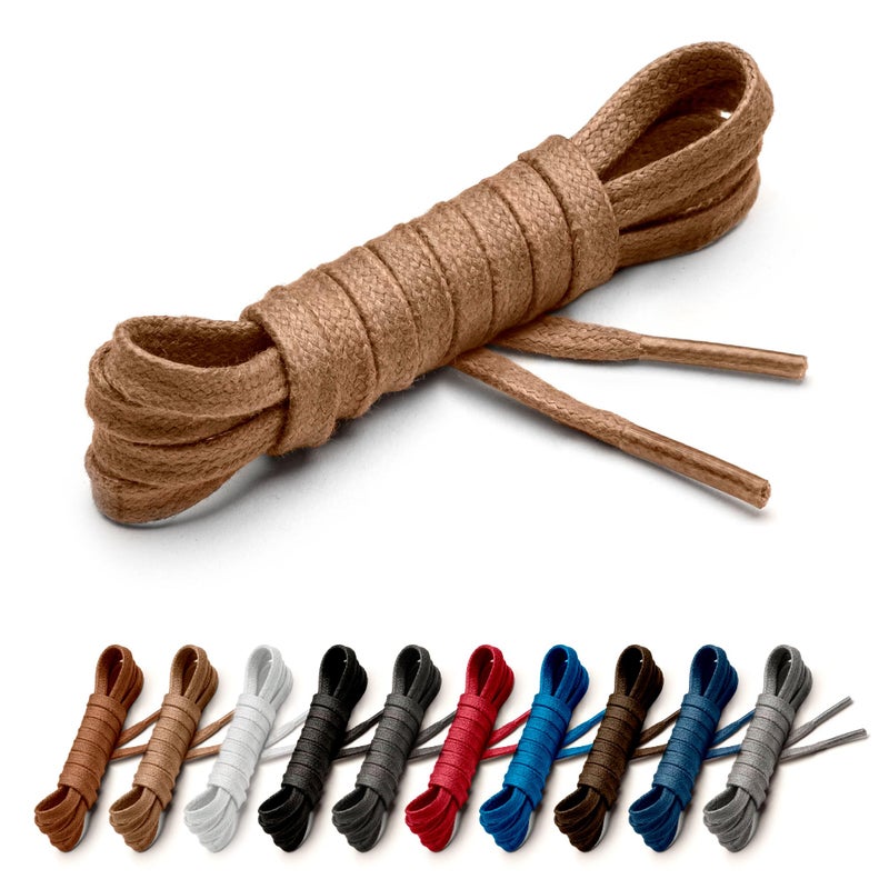 Benchmark Basics Benchmark Flat Dress Shoe Laces - Waxed Cotton Flat Shoelaces for Shoes and Boots (Tan, 30") - Image 1